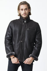 Leichte Halblange Herren Lammfell Jacke nappiert in dunkel Braun und hochschließbar