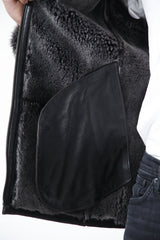 Leichte Halblange Herren Lammfell Jacke nappiert in dunkel Braun und hochschließbar