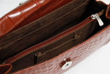Kleine Damentasche mit Trageriemen in Rindnappa Croco-Optik cognac