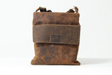 Kleine Leder Umhängetasche aus Rindnappa in Braun antik mit Stoffriemen