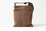Kleine Leder Umhängetasche aus Rindnappa in Braun antik mit Stoffriemen