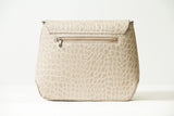 Cremefarbige kleine Damen-Leder-Umhängetasche in croco-optik
