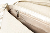 Kleine beige Damen Leder Umhängetasche in croco-Optik