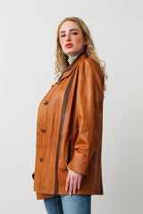 federleichte Damen Lederjacke aus Lammnappa in Mais mit Braun abgesetzt