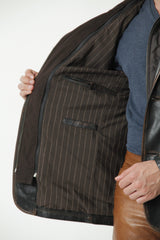 Kapuzenjacke in Braun antik Lammnappa für Herren im Sakkostyle