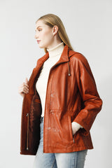 Sportliche damen Lederjacke mit Kapuze in weichem Lammnappa orange