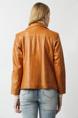 leichte uebergangslederjacke aus Lammnappa in orange/safran tailliert
