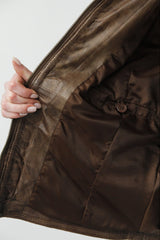 Kurze Damen Lederjacke in Teakwood Braun vintage Look aus Lammnappa
