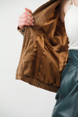 Kurze Damen Biker-Style Lederjacke in Braun