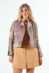 Cool Damen Biker Lederjacke aus Lammnappa in Rose mit Stehkragen