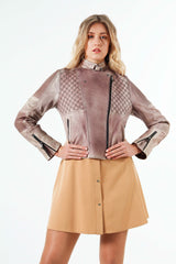 Cool Damen Biker Lederjacke aus Lammnappa in Rose mit Stehkragen