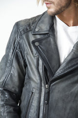 Schicke Herren Biker Lederjacke in Lammnappa Grey vintage antik Optik