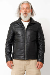 Kurze Herren Lederjacke aus Lammnappa in schwarz wattiert zeitlos