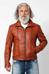Kurze Herren Lederjacke aus Lammnappa in Cognac Vintage Look