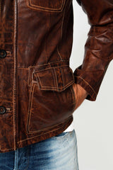 Halblange Herren Lederjacke aus Lammnappa Braun antik vintage Look