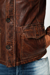 Halblange Herren Lederjacke aus Lammnappa Braun antik vintage Look