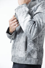 Herren Lederjacke in geschliffenes Lammleder in Jungle Grau mit Stehkragen