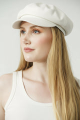 Damen Leder Ballonmütze weiß aus Lammnappa