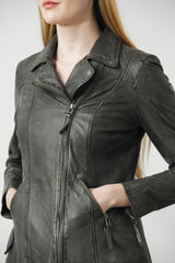 Damen Gehrock Lammnappa in Anthrazit vintage Look und Asymmetrischer Zipper