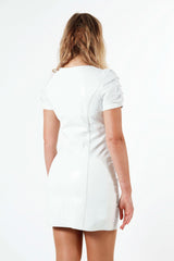 Damen Etui Lederkleid Lammnappa in Weiß mit Zwei-Weg-Frontreißverschluss