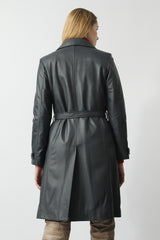 Langer Damen Kurz-Mantel in super Lammnappa Qualität in Graphit