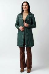 Langer Damen Gehrock aus Lammnappa unwattiert grün vintage Look