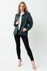 Kurze duenne Damen Lederjacke aus Lammnappa Althema tailliert ohne Wattierung