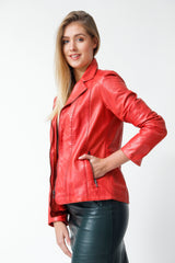 Kurze taillierte Damen Lederjacke aus Lammnappa in rot vintage look