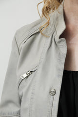 Kurze Damen Lederjacke aus Lammnappa in Ice Blue mit Stehkragen