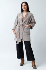 Leichter Damen Lammfell-Kimono mit Gürtel
