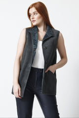 Damen Lammfell Weste in Pelzvelour Petrol, Lederschmidt Online