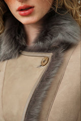 Lange Damen Lammfelljacke aus Merinolamm in Taupe Pelz Velour