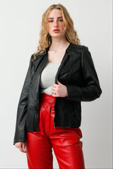 Kurzer Damen Bolero schwarz aus Lammnappa ohne Kragen und tailliert