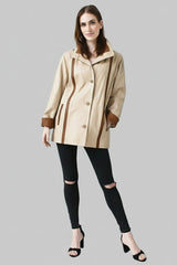 .federleichte Damen Lederjacke aus Lammnappa in creme mit Braun abgesetzt