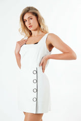 Damen Etui Lederkleid Lammnappa Weiß mit Zwei-Weg-Reißverschluss hinten