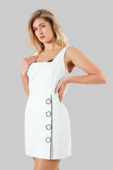 Damen Etui Lederkleid Lammnappa Weiß mit Zwei-Weg-Reißverschluss hinten