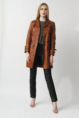 Damen Gehrock als Leder Kurzmantel in Lammnappa Kastanie Braun