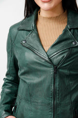 Damen Ledermantel Lammnappa, tailliert Petrol Vintage Look