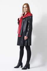 Damen Lederswinger mit Schalkapuze Ziegennappa schwarz/rot mit Kellerfalte