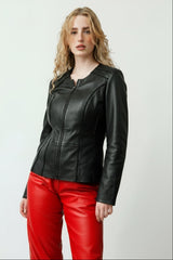 Kurzer Damen Bolero schwarz aus Lammnappa ohne Kragen und tailliert