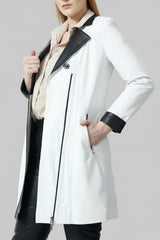 Damen Leder-Mantel Lammnappa weiss tailliert mit Zweiwegereißverschluss