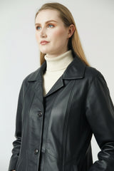 hochschließbare Damen Lederjacke aus Lammnappa in Marine Blau