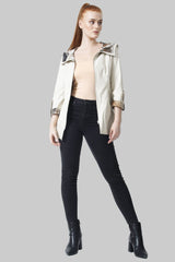 Damen Lederjacke in Ziegenleder zum Wenden mit Kapuze in Beige