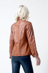 Kurze taillierte Damen Lederjacke aus Lammnappa in cognac vintage look