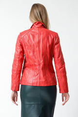Kurze taillierte Damen Lederjacke aus Lammnappa in rot vintage look