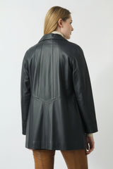 Leichte Damen Lederjacke für den Übergang aus Lammnappa in Marineblau