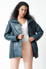 Sehr leichte lange Damen Lederjacke aus Lammnappa Po bedeckt