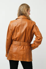 Sportliche Damen Lederjacke Lammnappa in Cognac Vintage Look mit Gürtel