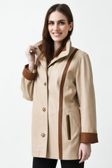 .federleichte Damen Lederjacke aus Lammnappa in creme mit Braun abgesetzt