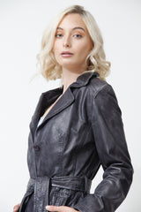 coole Damen Jacke in Vintage Look anthrazit aus leichtem Lammnappa